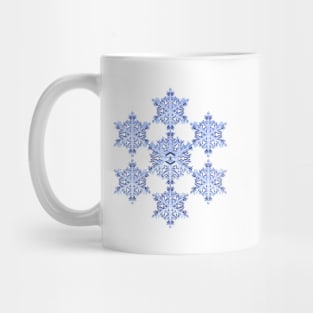 Blue Fractal Snowflake on White Mug
